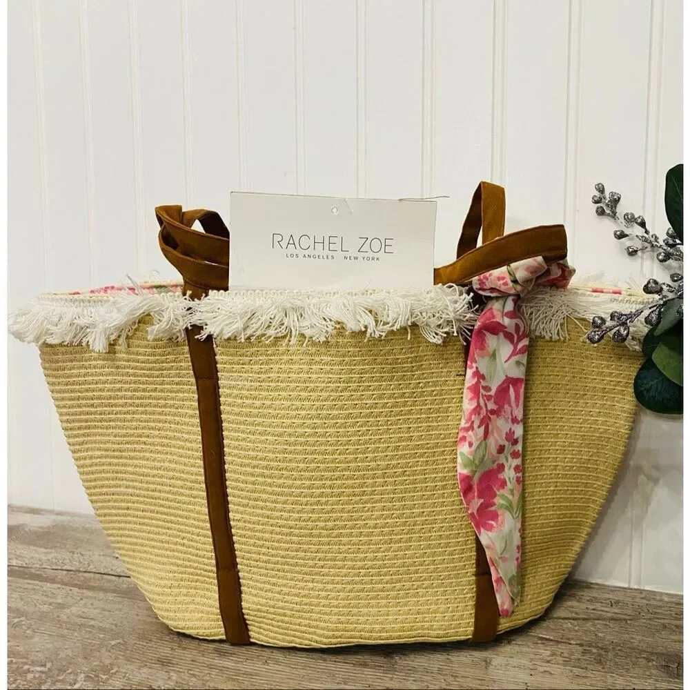 Rachel Zoe Bohemian Raffia Fringe Beach Tote